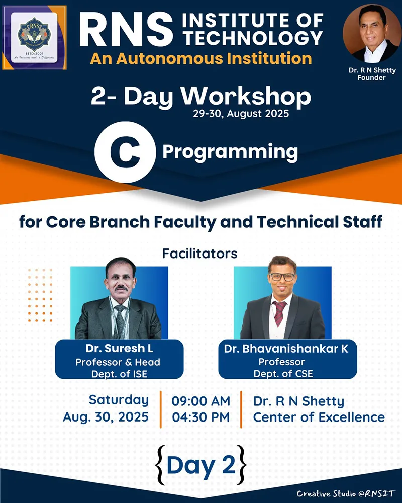 2 Day Workshop C Programming for Core Branch Faculty and Technical staff