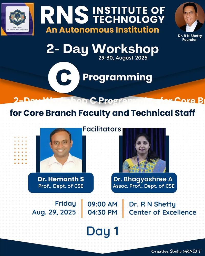 2-Day Workshop C Programming for Core Branch Faculty and Technical Staff