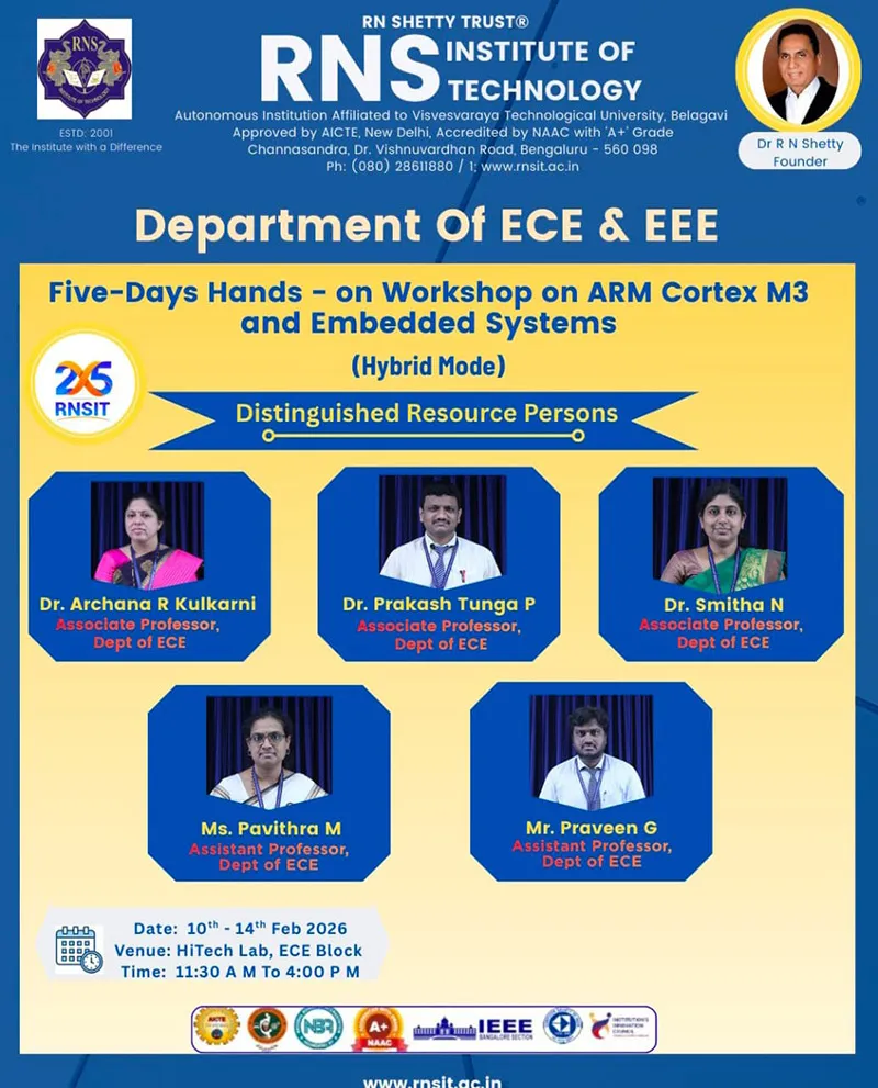 Department of ECE & EEE Five-Days Hands - on Workshop on ARM Cortex M3 and Embeded Systems